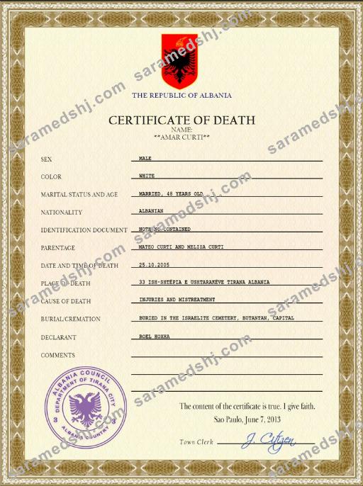 Albania death certificate PSD